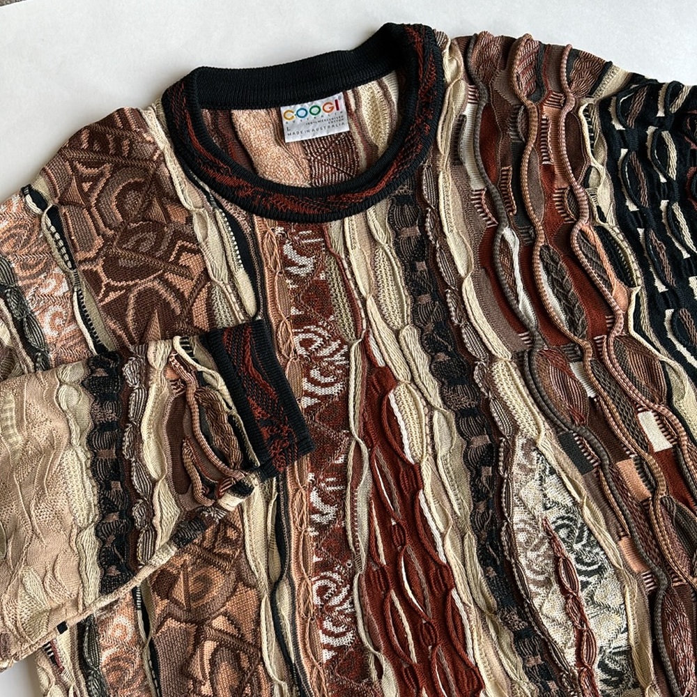 Vintage‎ COOGI Australia Brown Tan 3D Knit Sweater 90’s Cotton Men’s Size Large - Picture 13 of 13